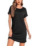 Leversic Nachthemd Damen Kurzarm Schlafshirt Sommer Nightgown Nachtwäsche Kurz Nightdress Kurze Ärmel Sleepshirt Damen Baumwolle, 1171-Schwarz, L