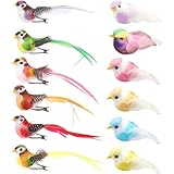 Yueser Künstliche Vogel,Vogelfigur Simulation Vogel Gartenfigur Vogel Künstliche Feder Vögel Künstliche Schaum Vögel Kunstvogel Bunte Vogel Garten Mini Vogel für Baumschmuck Ornamente DIY(12 Stück)