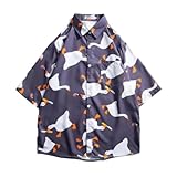 Druck Shirt Herren Jugend Vintage Trend Streetwear Regular Fit Persönlichkeit Muster Casual Kurzarm Leichte Gutaussehend Mode Strandshirt B-Grey XXL