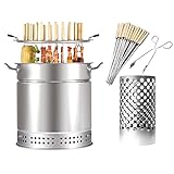 ZOLPINL Barbecue-Grill, rauchfreier Holzkohle-Räucherfassgrill, vertikaler Hängegrillofen, geteilter Edelstahlofen mit 50 Kebab-Spießen, 360°-Rundum-Braten, Barbecue-Grill für Camping