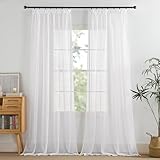 PONY DANCE Stores Gardinen mit Kräuselband für Schienensystem 2er Set H 245 x B 140 cm Gardine Weiß Transparent Vorhänge Durchlässig Sheer Curtains