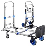 Leomru Pro 2-in-1 Aluminium-Handkarre, 299 kg Kapazität, robuste umwandelbare Sackkarre mit pneumatischen Rädern, faltbarer Rollwagen, zusammenklappbarer Trolley für Umzüge, mit einziehbarem Griff