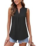 WNEEDU Tank Top Damen Sommer - Ärmellose Bluse Elegant V-Ausschnitt Lässiges Oberteil Tanktop Trägershirt für Frauen Lang(Black,M)