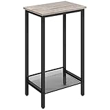 HOOBRO Beistelltisch Hoch, Telefontisch mit Verstellbarer Netzablage, Schmaler Nachttisch, Sofatisch, 38 x 28 x 73,5 cm, für Büroflur, Wohnzimmer, Industrie-Design, Grau und Schwarz EBG03DH01