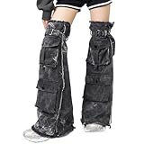 Overknee Beinwärmer aus schwarzem für Damen, Punk Riemenbezüge mit Schnalle, Baggy, locker ausgestellte Socken, Streetwear, alternative Bezüge