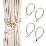 4er-Pack Vorhang Raffhalter, Grau Baumwoll Handstrick Vorhanghalter, Gardinen Raffhalter, Vorhang Clips Seil,Keine Installation, Für Home Office Fensterdekoration (Dunkelbeige)