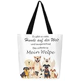 Loussiesd Hund Leinwand Einkaufstasche Cartoon Welpe Stoffbeutel Nettes Haustier Tragetasche Hund Kawaii Tier Stofftasche Hundeliebhaber Dackel Braun Handtasche