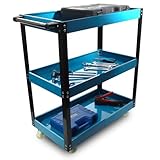 Bituxx Werkstattwagen 3-stufig, robuster Werkzeugwagen mit Rollen, Werkzeugablage für Garage & Werkstatt, mobiler Metallwagen, stabiler Werkzeugkarren mit Griff 3 Etagen Ebenen