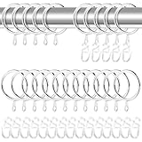 NVIYAM 40 Stück Metall Vorhangringe und 40 Kunststoff Gardinenhaken Gardinenringe Vorhang Hängend Ringe Duschvorhang Ringe Gardinen Ringe Metall Vorhänge Vorhangringe 30 mm Innendurchmesser (Silber)