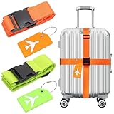 LdawyDE Koffergurt, 2 Stück Kofferband mit 2 Kofferanhänger Flugreise Auffällig Einstellbare Reißfeste Kofferband Gurt Verstärkten Kofferbänder für Schnell erkennen Gepäck Reisetasche Koffer