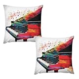 Bunte Klaviertastatur-Kissenbezüge, dekorativer Kissenbezug, weicher Plüsch, niedlich, quadratisch, Bauernhaus-Dekoration, Outdoor-Kissen für Couch, Sofa, Bett, Wohnzimmer, Schlafzimmer, 45,7 x 45,7