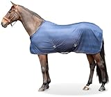 Equinate Fliegendecke Guardian mit Kreuzbegurtung und Widerristpolster 145cm Navy - Ekzemerdecke mit effektiven Schutz vor Fliegen und Insekten - Pferdedecke - Weidedecke