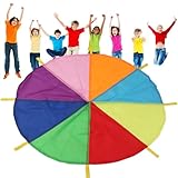 MWZBTG Regenbogen Schwungtuch Kinder Schwungtuch Groß, 2M Bunt Fallschirm Fallschirm Spielzeug Mit Griffen Regenbogen Tuch Draußen, Fallschirm Spiel, Gruppenspiel Für Schulen & Kindergeburtstage