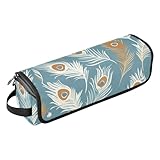famyily Hair Tools Reisetasche mit Eisenmatte Große Haarglätter Reiseetui für Glätteisen, Glätteisen, Lockenstäbe, Braun Weiß Pfauenfedern Blau