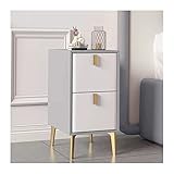 Nachttisch Schmaler Nachttisch mit eleganter Kunstlederoptik, schlanker Nachttisch mit glatten Schienen, kleiner Nachttisch, schmaler Beistelltisch for kleine Räume, Schlafzimmer, Sofaseite, Hellgrau