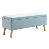 HOMCOM Sitzbank mit Stauraum Polsterbank mit Leinenoptik, Sitztruhe mit Holzbeine, Truhenbank für Wohnzimmer Schlafzimmer Flur 110 x 39 x 45 cm, Hellgrün