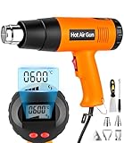 Tixexo Heißluftpistole 2000W Temperaturstufen 60℃- 600℃, 2 Einstellbare Heißluftfön mit LCD-Digitalanzeige, Überlastschutz, Heißluftgebläse zum Entlacken, Löten und Schrumpfen mit 6 Zubehör