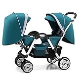 Doppelkinderwagen, Tandem-Kinderwagen, Zwillingskinderwagen, Kinderwagen for Zwillinge, gemütlicher kompakter Zwillingskinderwagen, Tandem-Regenschirm-Kinderwagen for Mädchen und Jungen(Groen)