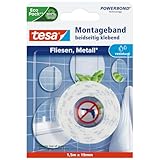 tesa Powerbond Montageband für Fliesen & Metall, feuchtraumbeständig, mit bis zu 10 kg Haltekraft pro Meter - doppelseitiges Montageklebeband für glatte Oberflächen - 1,5 m x 19 mm