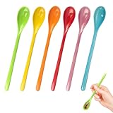 6 Stück Plastiklöffel Langer Stiel,Eislöffel Plastik,Eierlöffel Kunststoff,Joghurtlöffel Lang,Kaffeelöffel Plastik,Kunststofflöffel,Melamin Löffel,für Küche Getränke,Joghurt,Rice,Latte,Macchiato