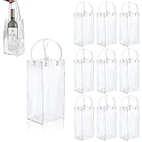 10 Stück Flaschenkühler Ice Bag,Transparent Sektkühler, PVC Tragbar Flaschenkühler Outdoor, Kühltasche für Flaschen Mit Griff, Flaschen Tragetasche Verwendet für Bier, Champagner, Wein