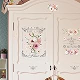 PLIGREAT 3 Blätter Retro Rub on Sticker für Möbel Transfers Aquarell Blumen Aufkleber für DIY Handwerk Holz Kleiderschrank Schublade Schranktür Tischstuhl Dekoration alte Möbel Renovierung Dekor
