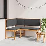 QJBSAVVA Garten-Eckbank 140x100x91 cm aus massivem Akazienholz L-Form mit anthrazit Outdoor-Kissen Modernes Design Robust und Langlebig für Balkon Terrasse und Garten