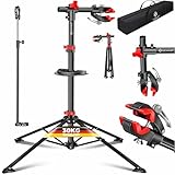 KESSER® Fahrradmontageständer Profi Reparaturständer Fahrradständer + Tasche Fahrradreparaturständer bis 30 kg Fahrrad Montageständer inkl. Werkzeugschale + Magnetfach, drehbar Mountainbike, Rot