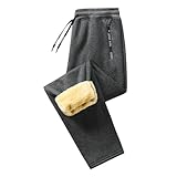Jogginghose Herren Winter Fleece Gefüttert Trainingshose mit Tunnelzug und Taschen Warme Bequeme Winterhose Outdoor Sport Laufhosen Plüsch Jogger Hose Sweatpants für Männer