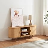 [en.casa] Kommode Nordkapp Sideboard mit 2 Schiebetüren Bambus Kommodenschrank mit Stauraum Wohnzimmerschrank Holzfüße 140 x 40 x 56 cm