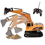 Hodlvant Ferngesteuerter Bagger, Elektrischer RC Bagger Mit Licht Und Sound, 6 Kanal Mit Akku, USB-Ladegerät & Metallschaufel, Baustellenfahrzeuge-Geschenk Für Kinder 3-8 Jahre