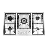 TFGXUE Erdgas-Kochfeld 5 Flamme, Edelstahl Gaskocher 5-Flammig, 10.55 kW, Elektronische Impulszündung, Gas Stove, Gas Kochplatte, Arbeitsplatte/Einbau, Sicherheitssystem