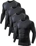 TELALEO 4 Pack Kompressionsshirt Herren Langarm Funktionsshirt Sportshirt Atmungsaktiv Fitnessshirt Männer Trainingsshirt Laufshirt für Fitness Laufen Gym L