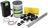 Kerbl Hobby Weidezaun-Starterset mit 230-Volt-Netzgerät, Weidezaunband, Erdpfahl, Isolatoren – Komplettset für Elektrozaun, Weidezaungerät 441156