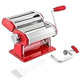 bremermann Nudelmaschine Edelstahl/Metall ROT - für Spaghetti, Pasta und Lasagne (7 Stufen), Pastamaschine, Pastamaker