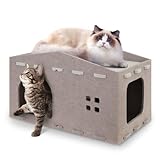 yuyuepetzone Katzenhöhle Filz, Katzenhaus Indoor Drinnen 2 Etagen Katzenbett Katzenhöhle Abnehmbares Katzentonne Versteck Schlafen, Spielen Verstecken für 2 Katzen bis 10 kg 52 x 32 x 29cm, Beige