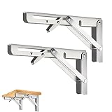 CEEYSEE 2 Stück Klappkonsole 200 mm Schwerlast Edelstahl Klappkonsole Klappwinkel 90 Grad Platzsparend Klappbares Regal für Arbeitszimmer, Garage, Büro, Tisch, Zuhause, Küche (Silber 200mm)