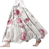 Modischer, fächerförmiger, bedruckter Langer Leinenrock für Damen mit großem Saum Jingle Bell (D-White, XL)