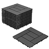 Lospitch WPC Terrassenfliesen, 110 Stück für 10m² WPC Fliesen 30x30 cm Balkon Bodenfliese, Terrassendielen Balkonfliesen Klickfliesen mit Klick-System, Terrassendielen Wasserfest, Anthrazit