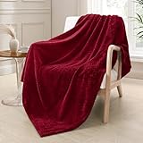 Exclusivo Mezcla Decke Kuscheldecke Flauschig Fleecedecke Wohndecke mit Waffelmuster, Leichte, Weiche und Warme Sofadecke Bettüberwurf, 130x170 cm Weinrot