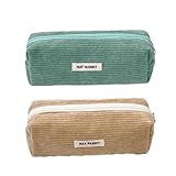 SHUOHONG 2 Stück Federmäppchen Cord-Stoff, Waschbar Stiftemäppchen, Tragbares Federmäppchen mit Reißverschluss, Aesthetic Federmäppchen, Pencil Case für Teenager (Aprikose+Hellgrün)