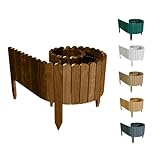 Floranica Rasenkante Höhe 10 cm Braun 200 cm Lang Gartenzaun Flexibler Holzzaun Gartendeko Gartenpalisade für Beeteinfassung, Mähkante Rollborder, Steckzaun Blumenbeet Umzäunung für Garten