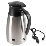 FLEXMAN 1000 ml Autokessel, 23,5 X 12 cm Edelstahl 12 V Kaffeemaschine, Tragbare Elektrische Wasserkocher Topf mit DC 12V Ladegerät für Heißes Wasser, Kaffee, Tee