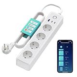 Smart WiFi Steckdosenleiste,Mehrfachsteckdosen lang 1.5m mit Überspannungsschutz, 4 AC-Ausgänge, 1 USB und 2 TypeC Anschlüsse, Alexa, Google Home Sprachsteuerung und Smart Life App-Fernbedienung