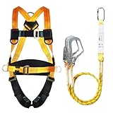 WingFly Fallschutz Auffanggurt, Absturzsicherung Sicherheitsgurt Set, Upgrade 5 Punkt Vollkörper Auffanggeschirr, mit 2 Haken, Fallschutz Sicherheitsseil mit Puffer, Max 150kg (A)