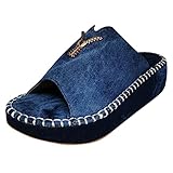 Loafer-Hausschuhe für Damen, Keilschuhe, bequem, mit elastischem Knöchelriemen, lässig, Bohemian-Stil, Strandschuhe, Schlupfsandalen, offener Zehenbereich, Damen-Stiefel, Hausschuhe, Größe 45, blau,