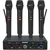 4-Kanal Funkmikrofon Set, MELONARE UHF Kompakt Mikrofon Kabellos mit 4x10 Frequenzen, 200ft Reichweite, Dynamisches Handmikrofon für Gesang, Karaoke, Kirche, DJ, Hochzeiten (MWM-41-4H)