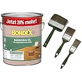 zbs24 Bondex Bangkirai Öl 3 Liter, für Terrassendielen und Möbel, exellenter Wetter-und UV-Schutz, Schützt und Pflegt Hölzer im Aussenbereich inkl. 3 teiligem Pinselset