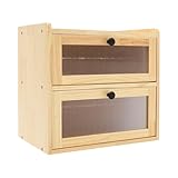 Treeisland Brotkasten, Großes Brotaufbewahrungsbehälter für Küchentheke, 2 Stöckiger Brotkasten zur Brotaufbewahrung, Holzfarbe