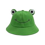 Fischerhut für Erwachsene, Frosch-Angler, Sonnenhut, Sommerhut aus- Baumwolle, niedlicher Frosch-Hut für Frauen Grün Erwachsene (56–58 cm)